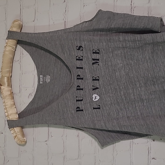NWOT 2019 Victorias Secret PINK Oversized Puppies Love Me Heather Gray Tank Sz M - Picture 5 of 13